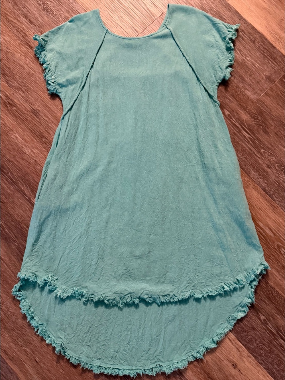 Umgee Green short sleeve High-Low Dress L